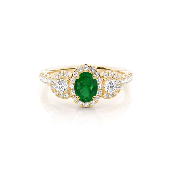 Prong Setting Oval Emerald Three Stone Ring