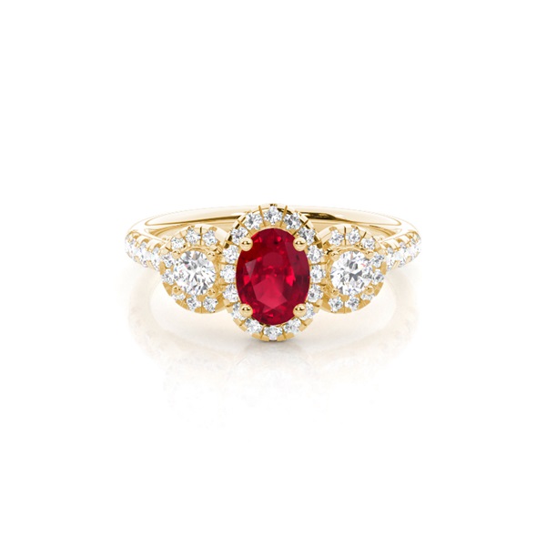 Prong Setting Oval Ruby Three Stone Ring