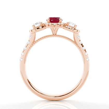 Zinkeneinstellung Ovaler Rubin-Drei-Stein-Ring