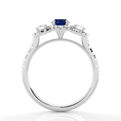 Zinkeneinstellung Ovaler blauer Saphir-Drei-Stein-Ring