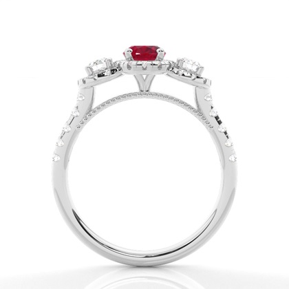 Zinkeneinstellung Ovaler Rubin-Drei-Stein-Ring