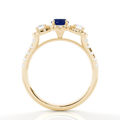 Zinkeneinstellung Ovaler blauer Saphir-Drei-Stein-Ring