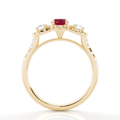 Zinkeneinstellung Ovaler Rubin-Drei-Stein-Ring