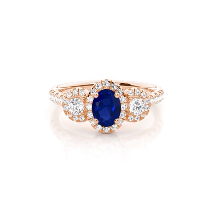 Prong Setting Oval Blue Sapphire Three Stone Ring