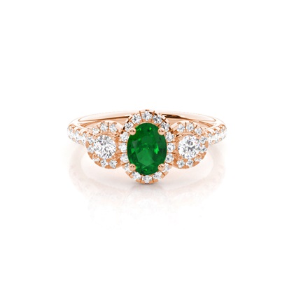 Prong Setting Oval Emerald Three Stone Ring