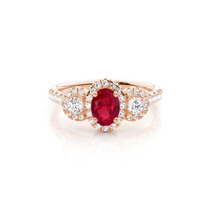 Prong Setting Oval Ruby Three Stone Ring