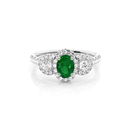 Prong Setting Oval Emerald Three Stone Ring