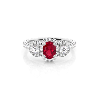 Prong Setting Oval Ruby Three Stone Ring