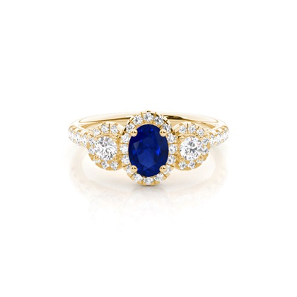 Prong Setting Oval Blue Sapphire Three Stone Ring