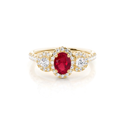 Prong Setting Oval Ruby Three Stone Ring