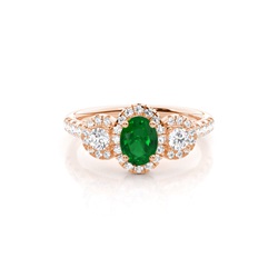 Prong Setting Oval Emerald Three Stone Ring