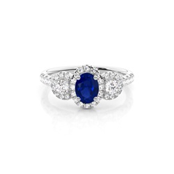 Prong Setting Oval Blue Sapphire Three Stone Ring