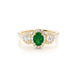 Prong Setting Oval Emerald Three Stone Ring