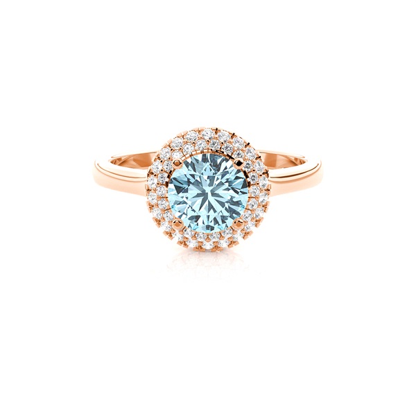 Prong Setting Round Aquamarine Halo Engagement Ring