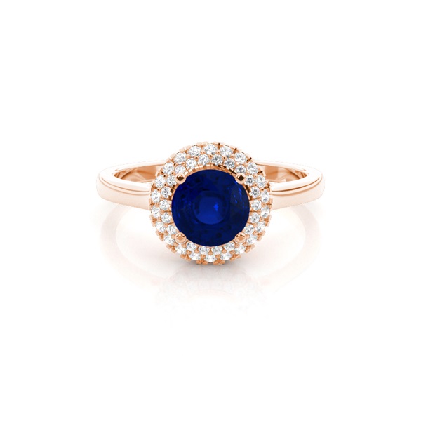 Prong Setting Round Blue Sapphire Halo Engagement Ring