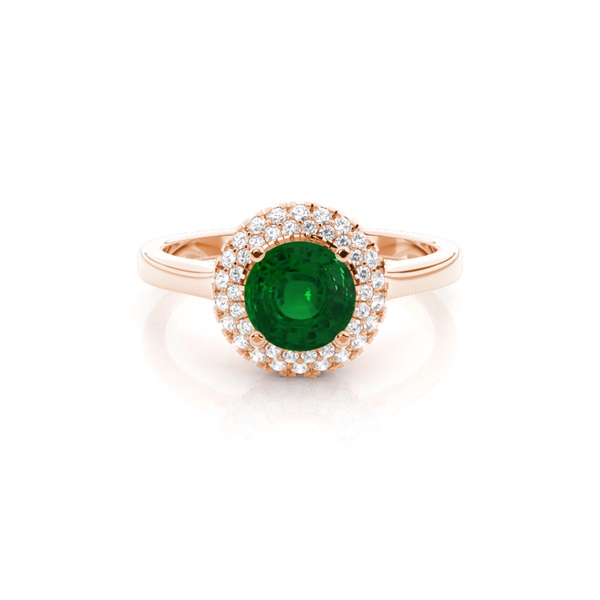 Prong Setting Round Emerald Halo Engagement Ring