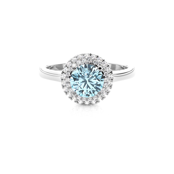 Prong Setting Round Aquamarine Halo Engagement Ring