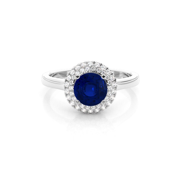 Prong Setting Round Blue Sapphire Halo Engagement Ring