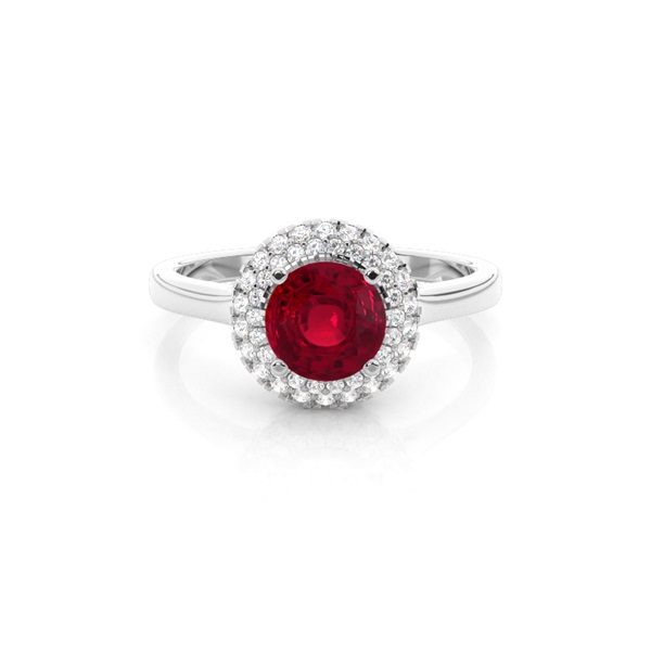 Prong Setting Round Ruby Halo Engagement Ring