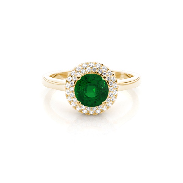 Prong Setting Round Emerald Halo Engagement Ring