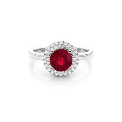 Prong Setting Round Ruby Halo Engagement Ring