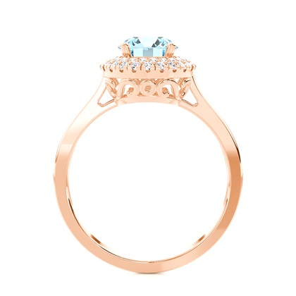 Runder Aquamarin Halo Verlobungsring in einer Krappenfassung