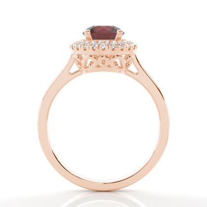 Runder Granat Halo Verlobungsring in einer Krappenfassung