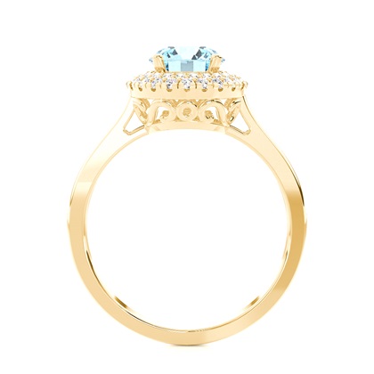 Runder Aquamarin Halo Verlobungsring in einer Krappenfassung