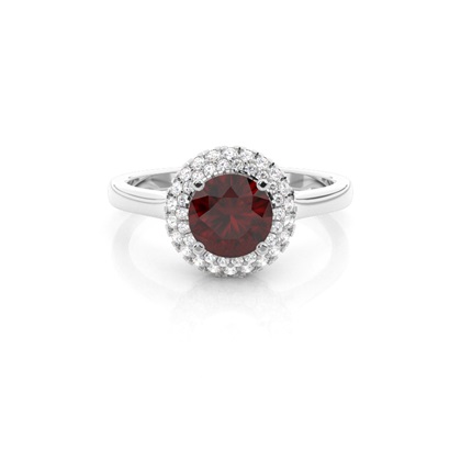 Prong Setting Round Garnet Halo Engagement Ring