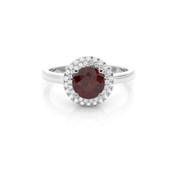 Prong Setting Round Garnet Halo Engagement Ring
