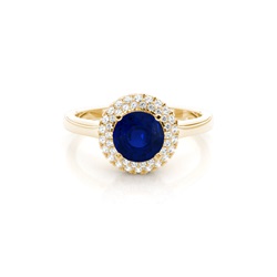 Prong Setting Round Blue Sapphire Halo Engagement Ring