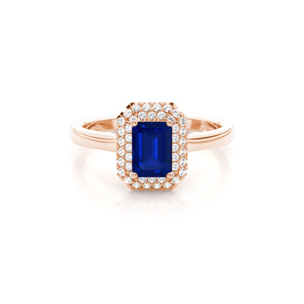 Prong Setting Emerald Blue Sapphire Halo Engagement Ring