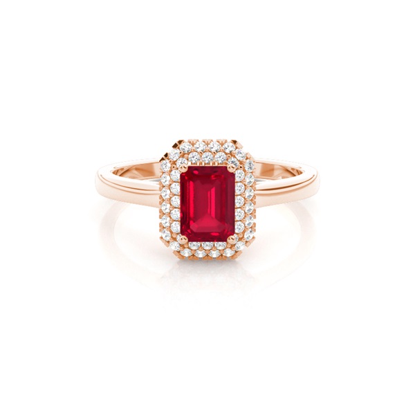 Prong Setting Emerald Ruby Halo Engagement Ring