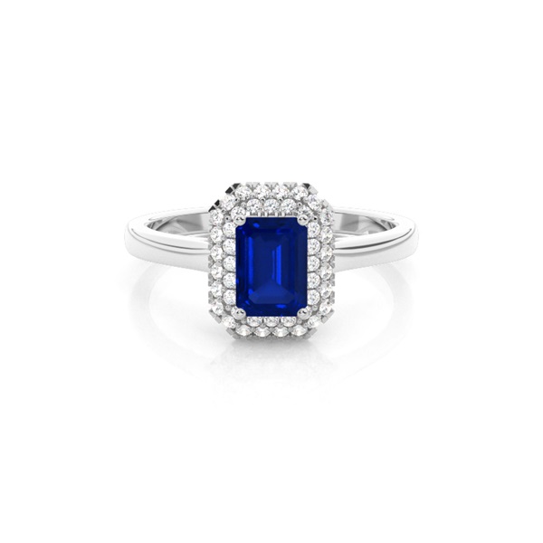 Prong Setting Emerald Blue Sapphire Halo Engagement Ring