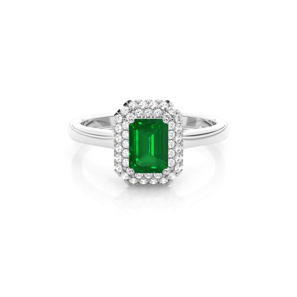 Prong Setting Emerald Halo Engagement Ring