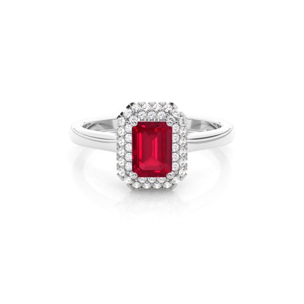 Prong Setting Emerald Ruby Halo Engagement Ring