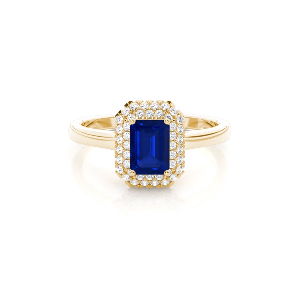 Prong Setting Emerald Blue Sapphire Halo Engagement Ring