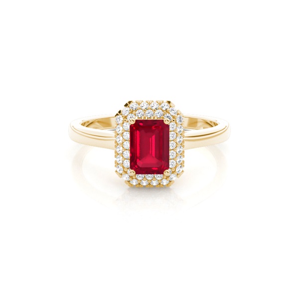 Prong Setting Emerald Ruby Halo Engagement Ring