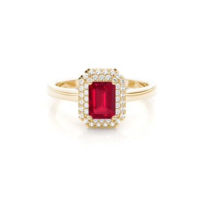 Prong Setting Emerald Ruby Halo Engagement Ring