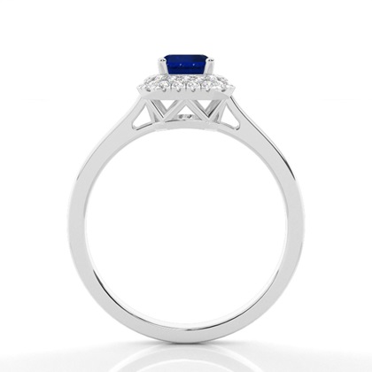 Prong Setting Emerald Blue Sapphire Halo Engagement Ring