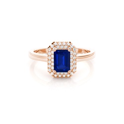 Prong Setting Emerald Blue Sapphire Halo Engagement Ring
