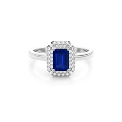 Prong Setting Emerald Blue Sapphire Halo Engagement Ring
