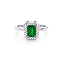 Prong Setting Emerald Halo Engagement Ring