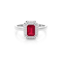 Prong Setting Emerald Ruby Halo Engagement Ring