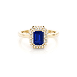 Prong Setting Emerald Blue Sapphire Halo Engagement Ring