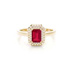 Prong Setting Emerald Ruby Halo Engagement Ring