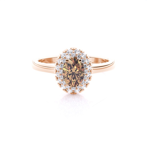 Prong Setting Oval Champagne Diamond Halo Engagement Ring