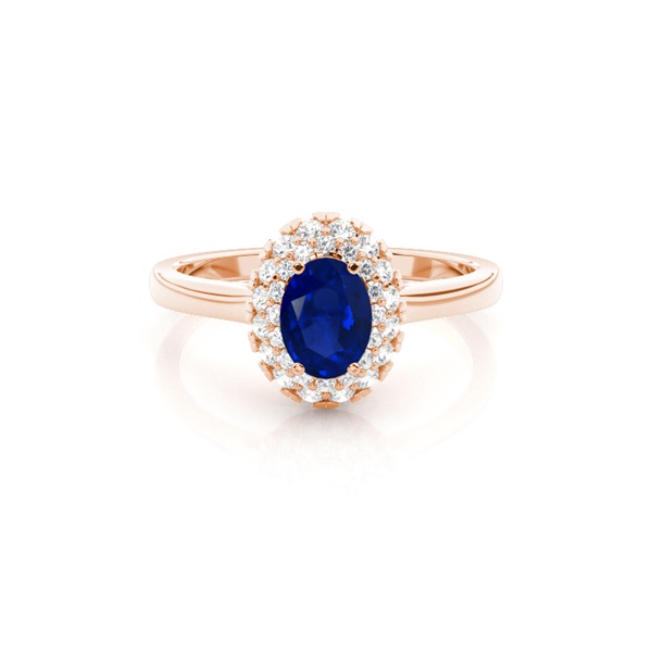 Prong Setting Oval Blue Sapphire Halo Engagement Ring