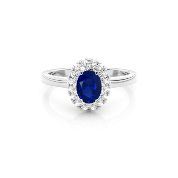 Prong Setting Oval Blue Sapphire Halo Engagement Ring