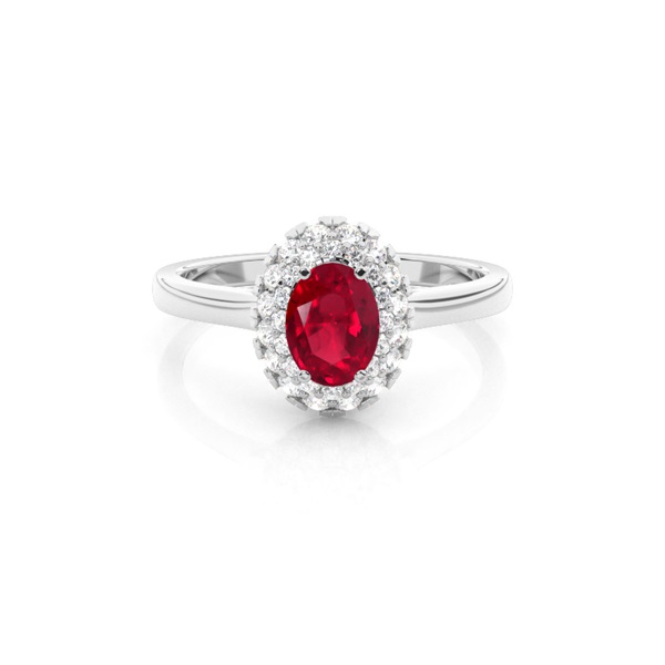 Prong Setting Oval Ruby Halo Engagement Ring